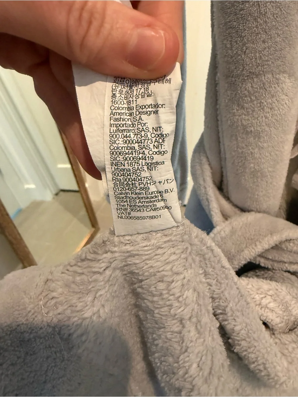 Calvin Klein Light Gray Plush Bathrobe with Embroidered Logo Women’s XS/S